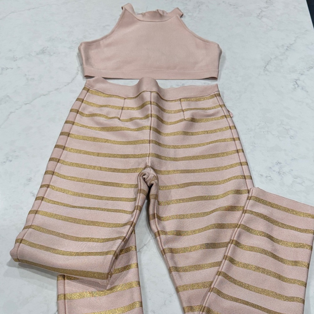 Stylish Pink and Gold Striped Women's Jumpsuit